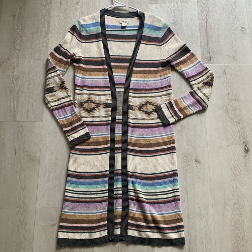 Tasha Polizzi Aztec Striped Fringe Open Cardigan multicolored size S western